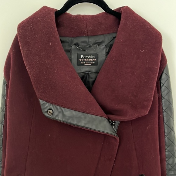 Burgundy Bershka Wool Blend Coat size S - Picture 3 of 7